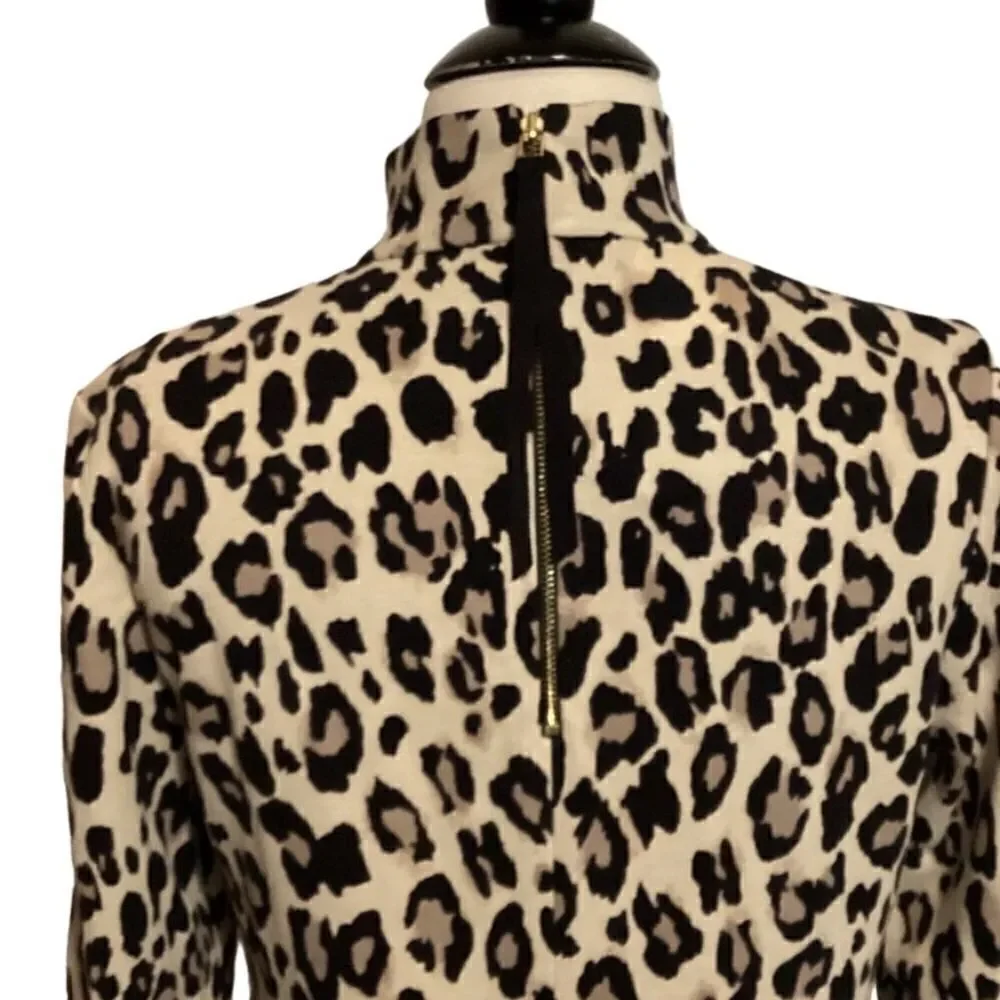 Kate Spade Leopard Cheetah Print Long Sleeve Mock Neck Top Size 4 Ponte